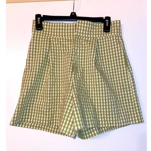 Zara high waisted lime green gingham shorts